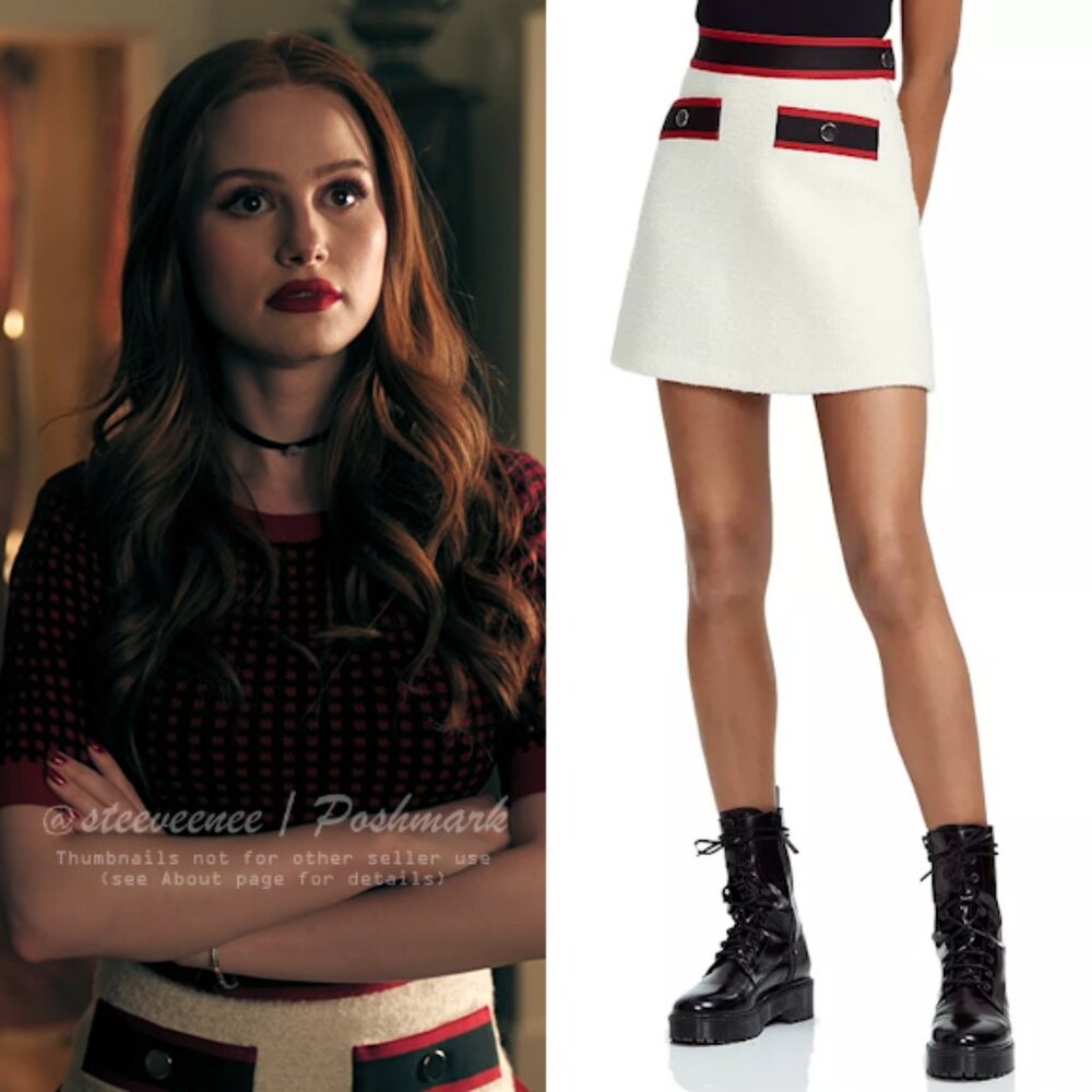 Maje Josine Band-Detail Tweed Mini Skirt ASO Cheryl Blossom